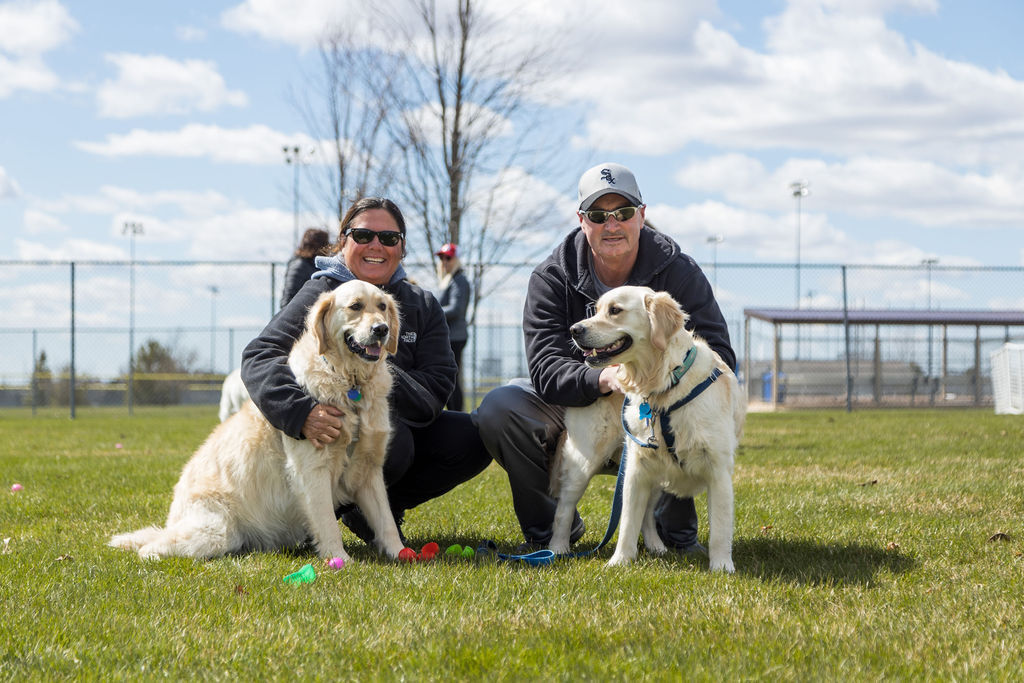 Chris and Terry Whalen with dogs Milo and Bentley